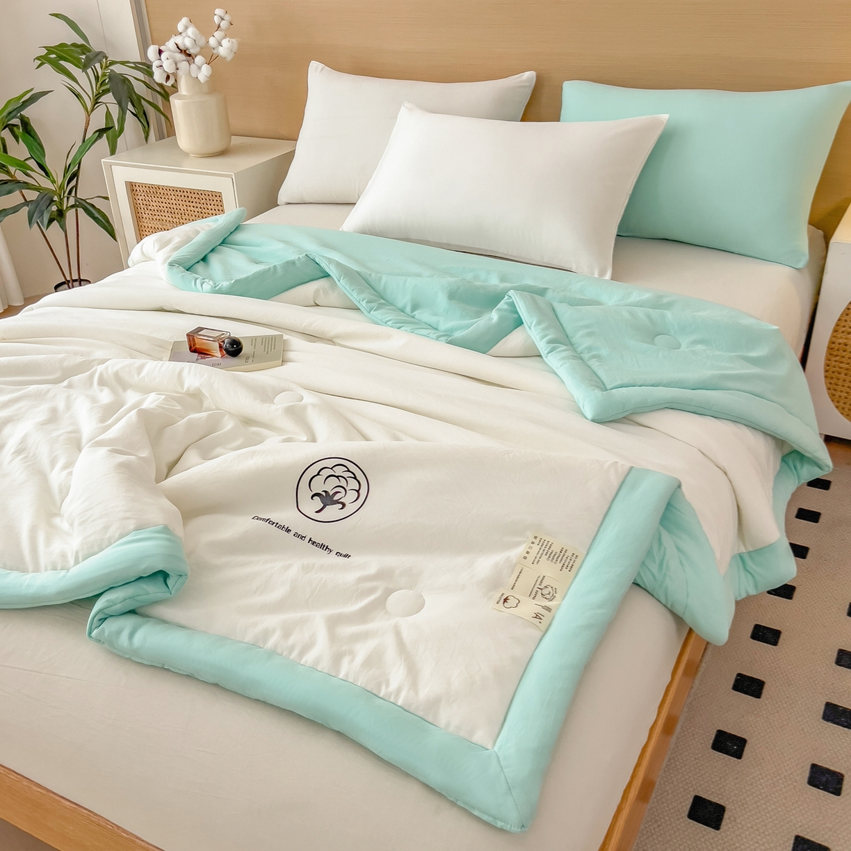 91家纺网 家纺一手货源 找家纺 好尚居 2026新款纯色烫画夏被夏凉被空调被-棉记 棉记-薄荷白