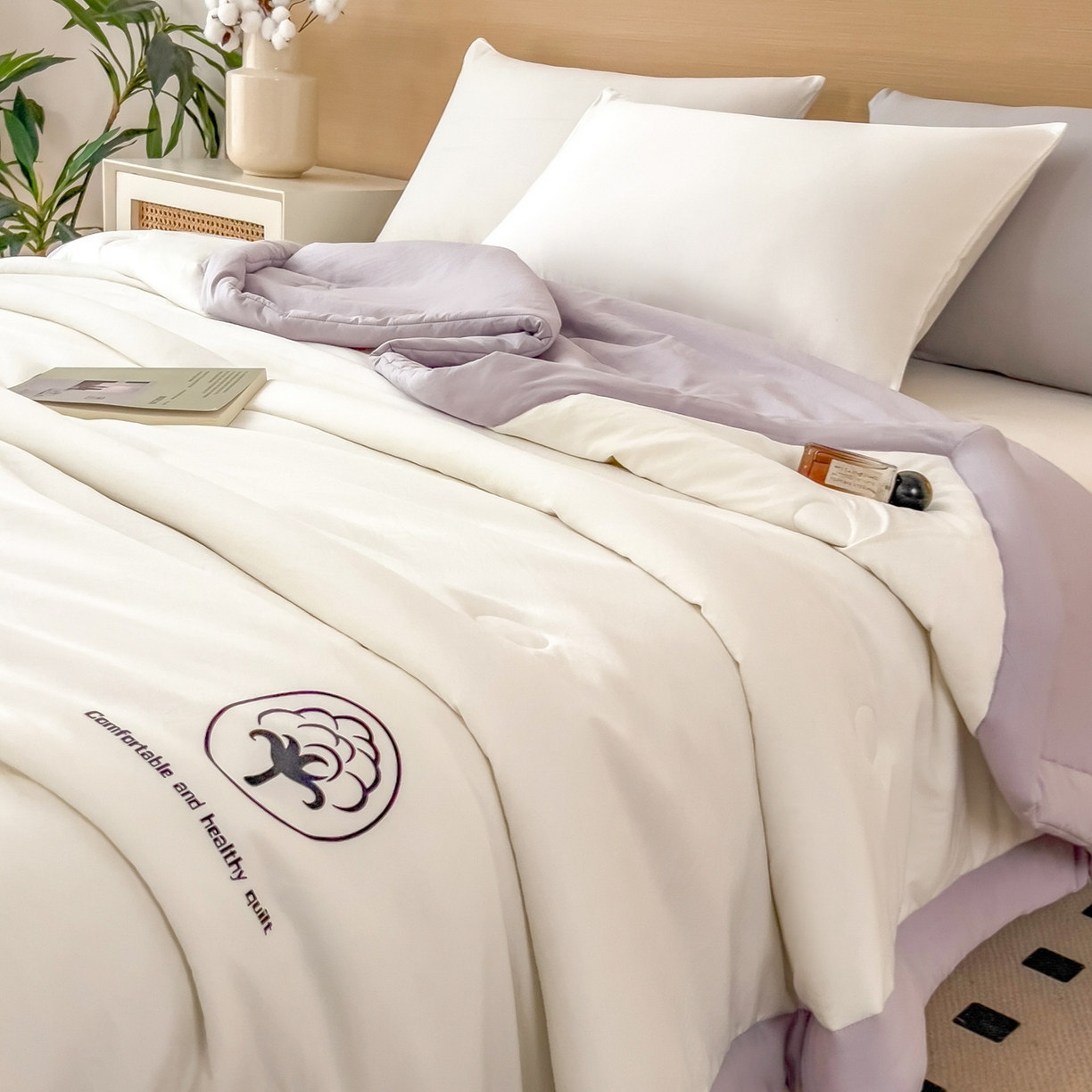 91家纺网 家纺一手货源 找家纺 好尚居 2026新款纯色烫画夏被夏凉被空调被-棉记 棉记-白紫