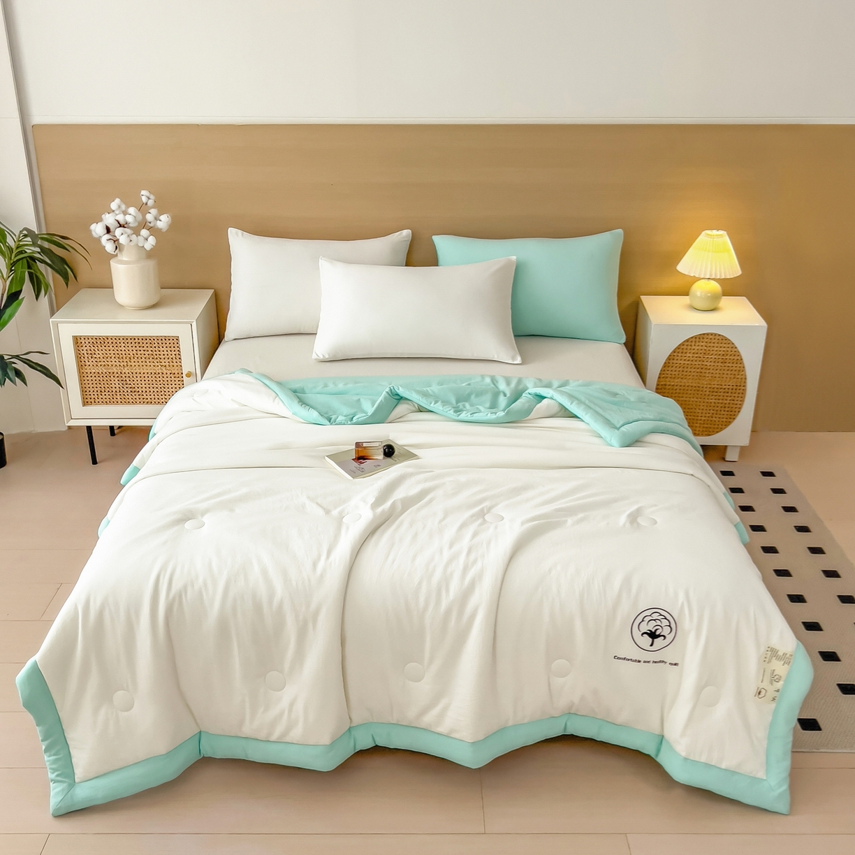 91家纺网 家纺一手货源 找家纺 好尚居 2026新款纯色烫画夏被夏凉被空调被-棉记 棉记-薄荷白