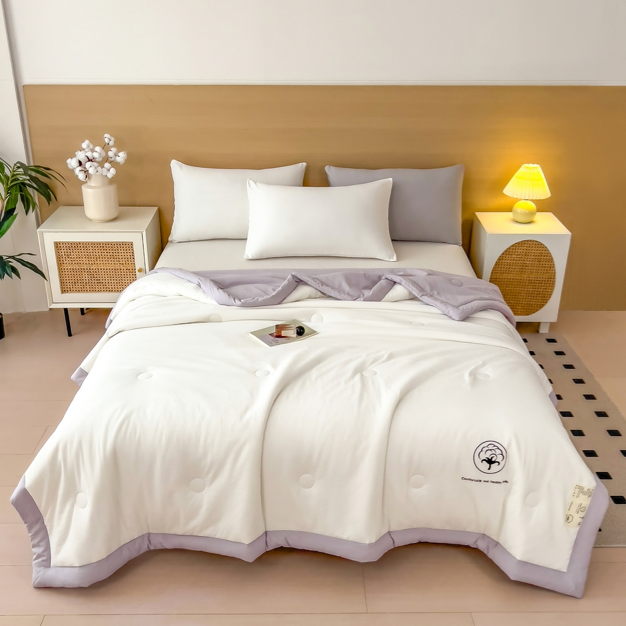 91家纺网 家纺一手货源 找家纺 好尚居 2026新款纯色烫画夏被夏凉被空调被-棉记 棉记-白紫