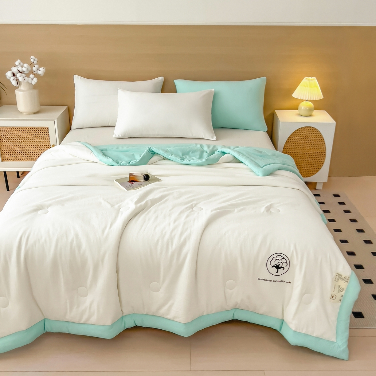 91家纺网 家纺一手货源 找家纺 好尚居 2026新款纯色烫画夏被夏凉被空调被-棉记 棉记-薄荷白