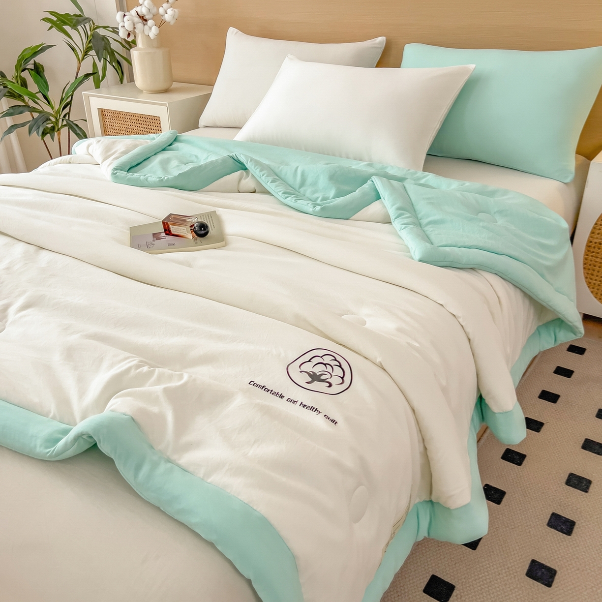 91家纺网 家纺一手货源 找家纺 好尚居 2026新款纯色烫画夏被夏凉被空调被-棉记 棉记-薄荷白