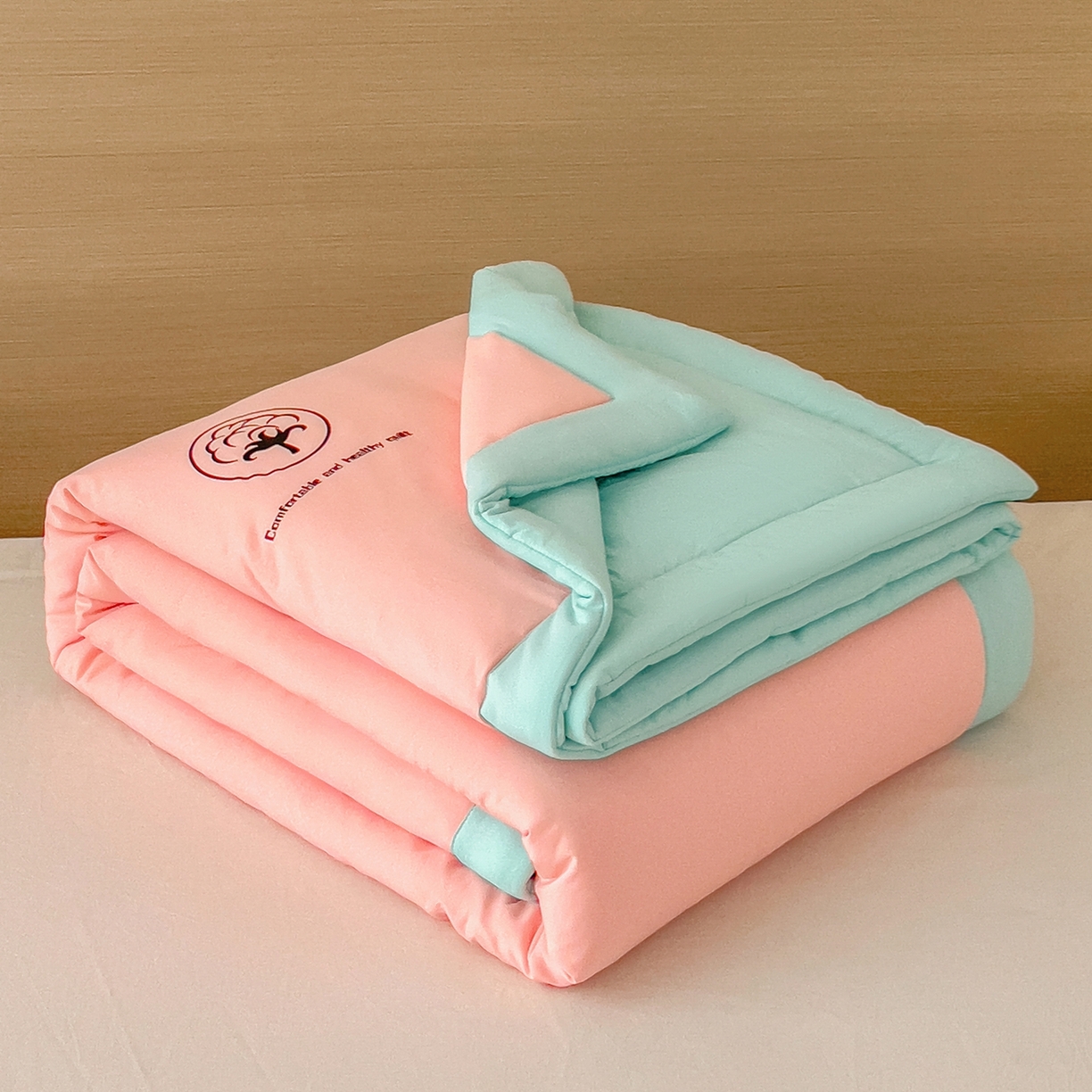 91家纺网 家纺一手货源 找家纺 好尚居 2026新款纯色烫画夏被夏凉被空调被-棉记 棉记-粉绿