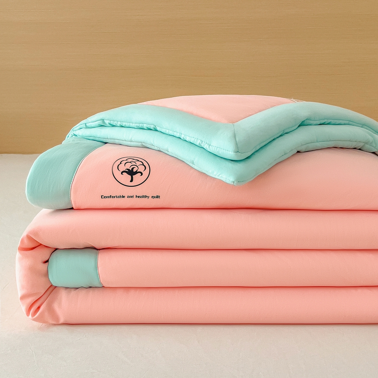 91家纺网 家纺一手货源 找家纺 好尚居 2026新款纯色烫画夏被夏凉被空调被-棉记 棉记-粉绿