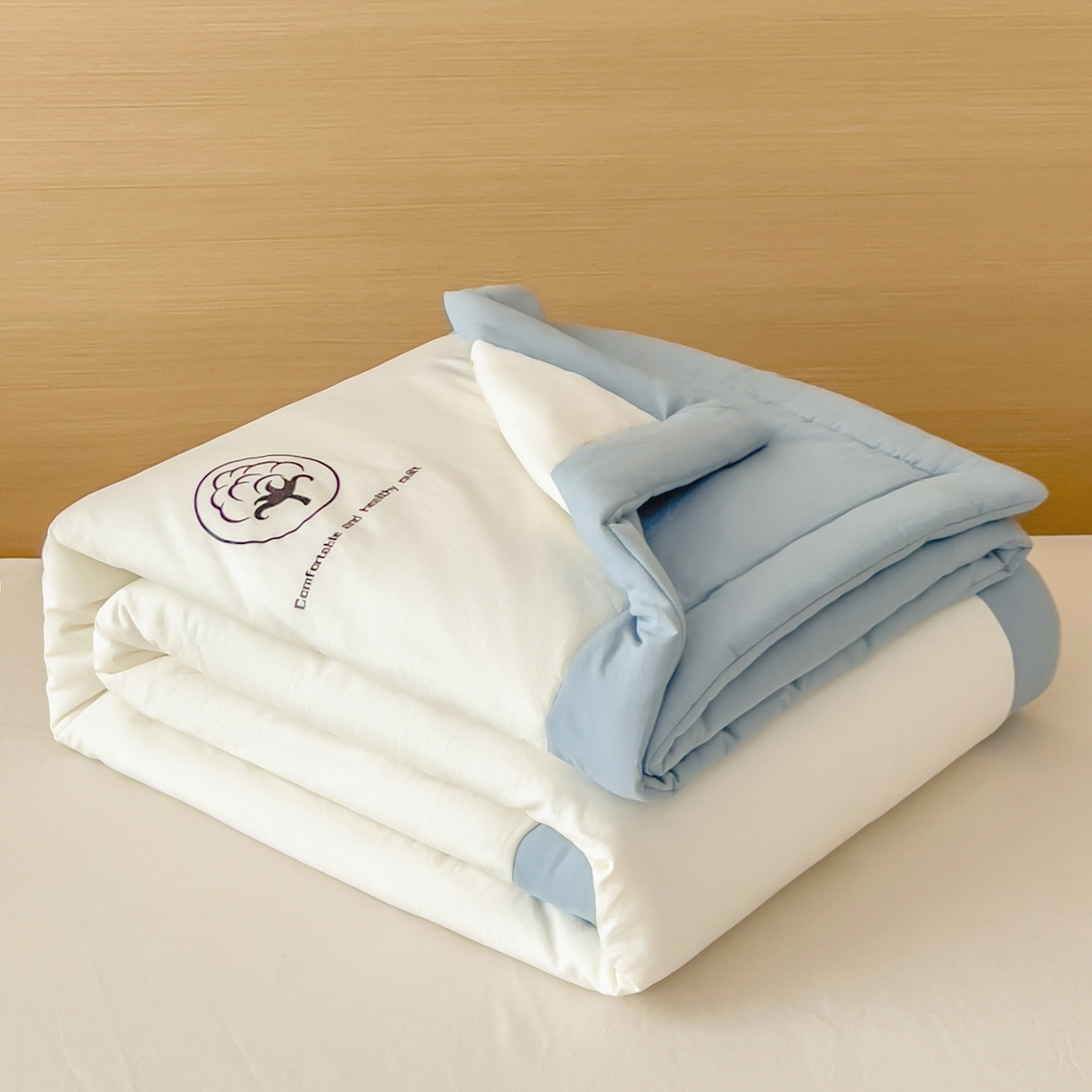 91家纺网 家纺一手货源 找家纺 好尚居 2026新款纯色烫画夏被夏凉被空调被-棉记 棉记-白蓝