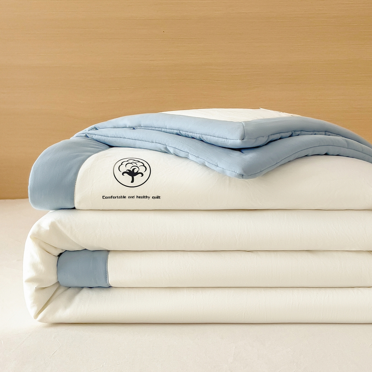 91家纺网 家纺一手货源 找家纺 好尚居 2026新款纯色烫画夏被夏凉被空调被-棉记 棉记-白蓝