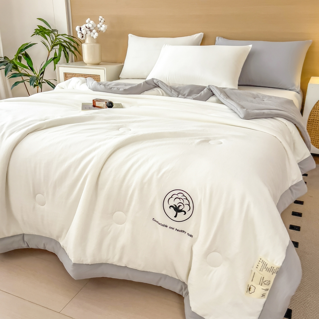 91家纺网 家纺一手货源 找家纺 好尚居 2026新款纯色烫画夏被夏凉被空调被-棉记 棉记-白灰