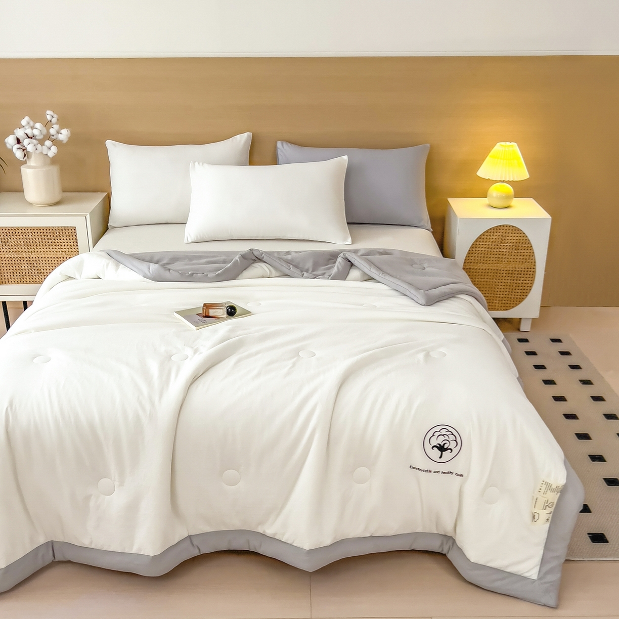 91家纺网 家纺一手货源 找家纺 好尚居 2026新款纯色烫画夏被夏凉被空调被-棉记 棉记-白灰