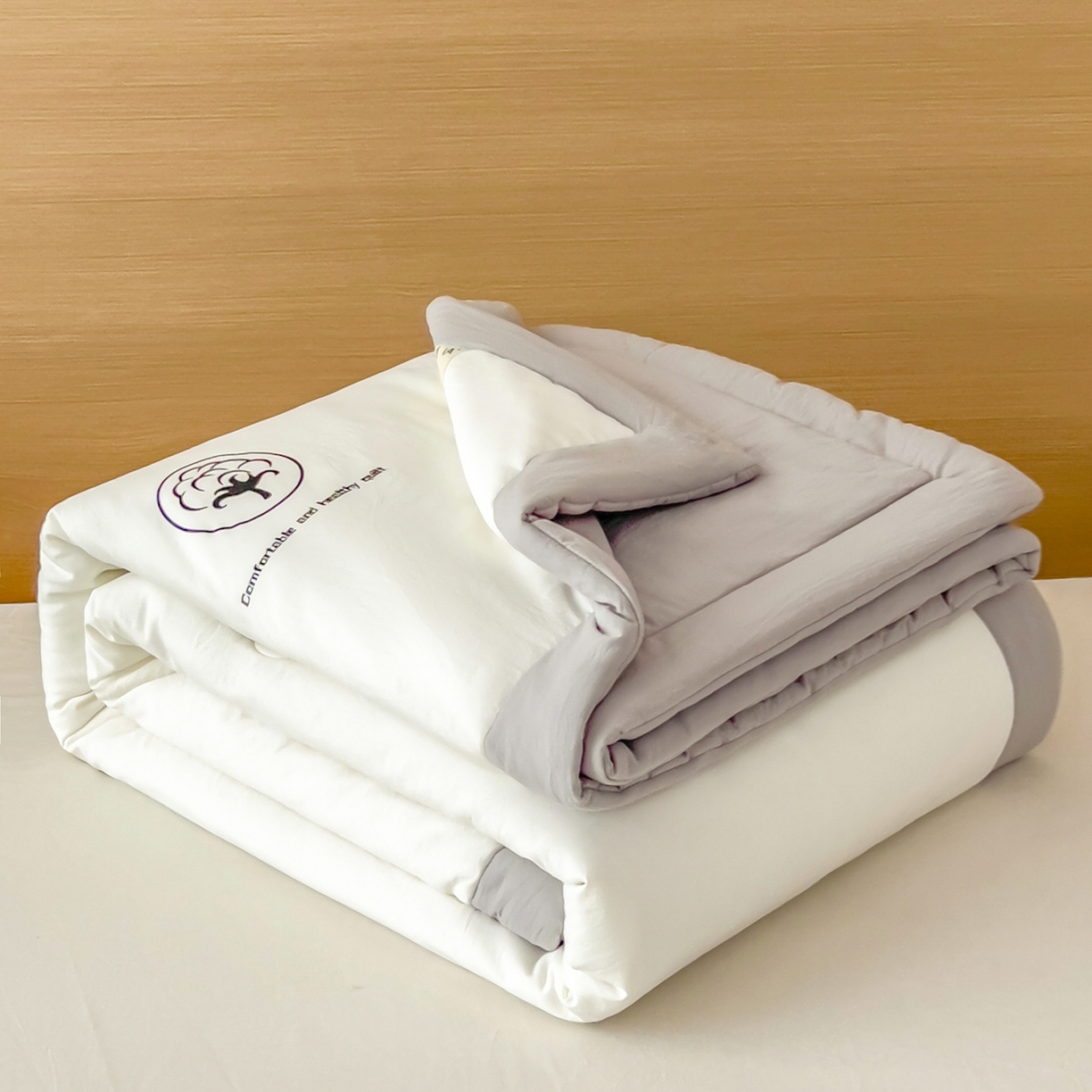 91家纺网 家纺一手货源 找家纺 好尚居 2026新款纯色烫画夏被夏凉被空调被-棉记 棉记-白灰