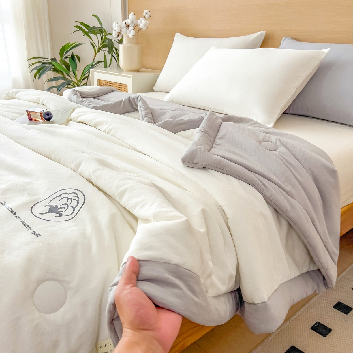91家纺网 家纺一手货源 找家纺 好尚居 2026新款纯色烫画夏被夏凉被空调被-棉记 棉记-白灰