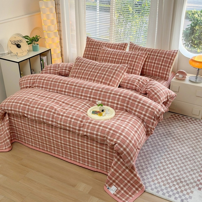 91家纺网 家纺一手货源 找家纺 梦精灵家纺 2026新款全棉纯棉色织水洗棉四件套绗缝夹棉床盖防滑床单四季通用米单人学生宿舍 利奥-红