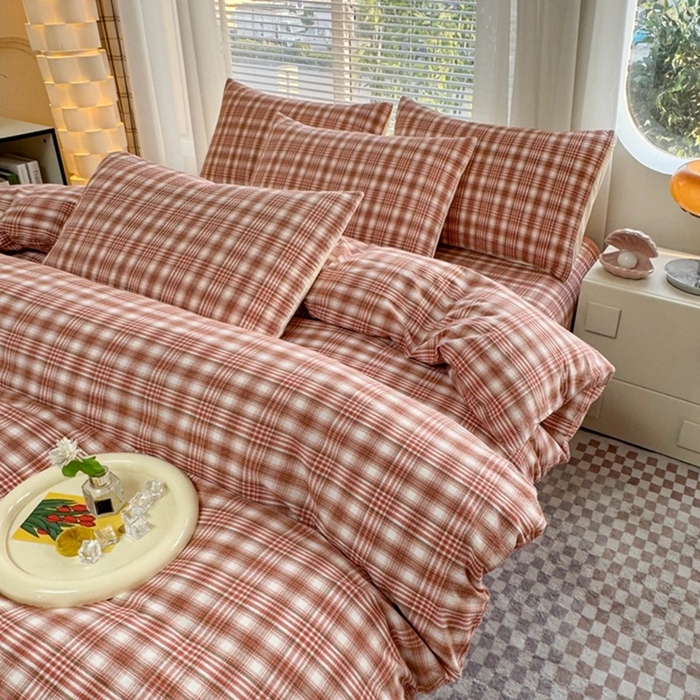 91家纺网 家纺一手货源 找家纺 梦精灵家纺 2026新款全棉纯棉色织水洗棉四件套绗缝夹棉床盖防滑床单四季通用米单人学生宿舍 利奥-红