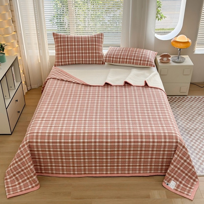 91家纺网 家纺一手货源 找家纺 梦精灵家纺 2026新款全棉纯棉色织水洗棉四件套绗缝夹棉床盖防滑床单四季通用米单人学生宿舍 利奥-红