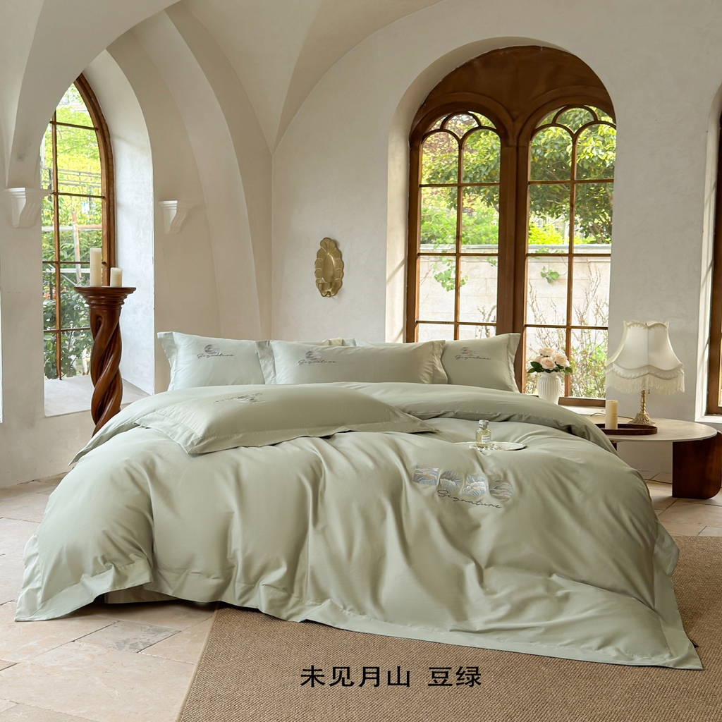 91家纺网 家纺一手货源 找家纺 （总）芯丝路家纺 2026新款100支全棉工艺款四件套-未见月山