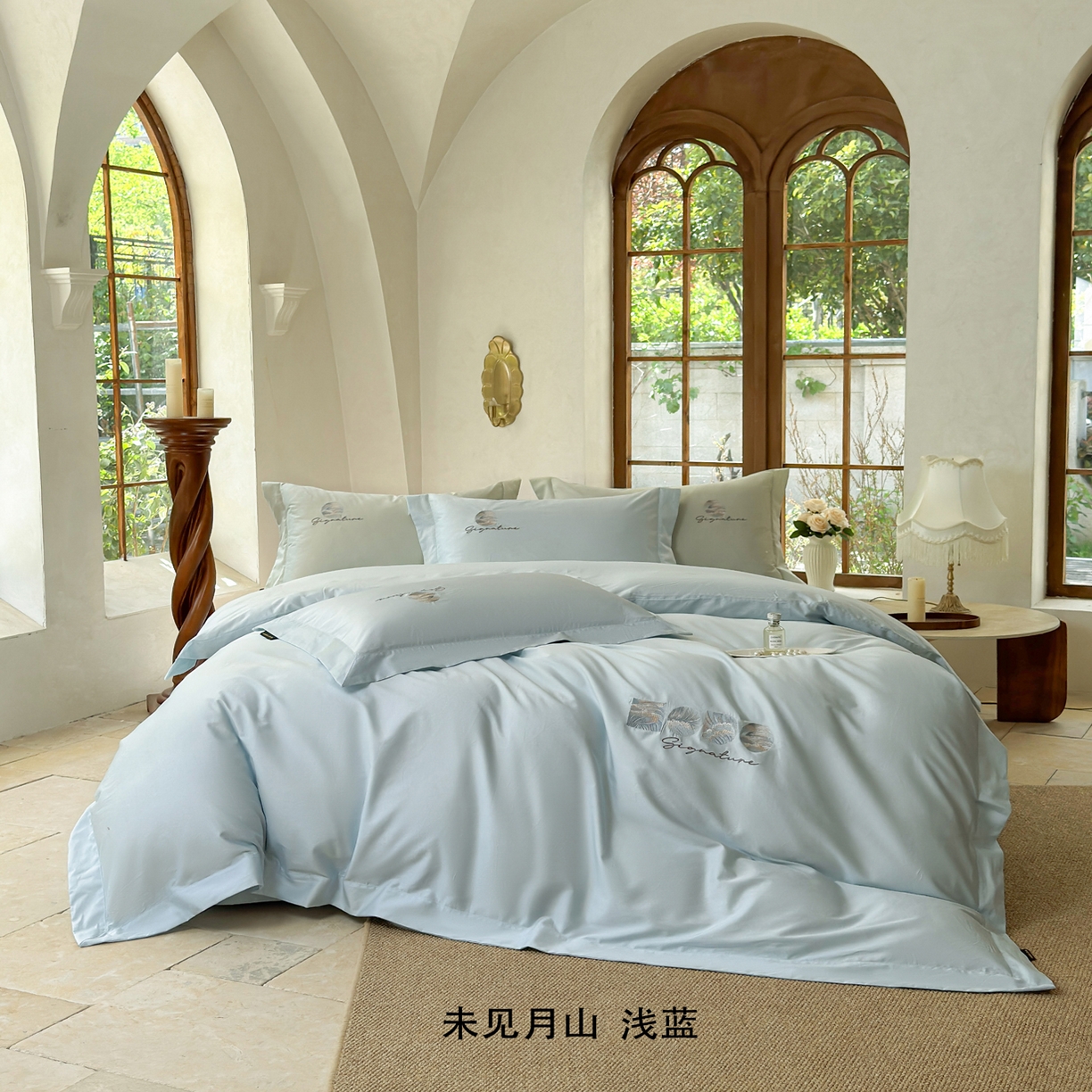 91家纺网 家纺一手货源 找家纺 （总）芯丝路家纺 2026新款100支全棉工艺款四件套-未见月山