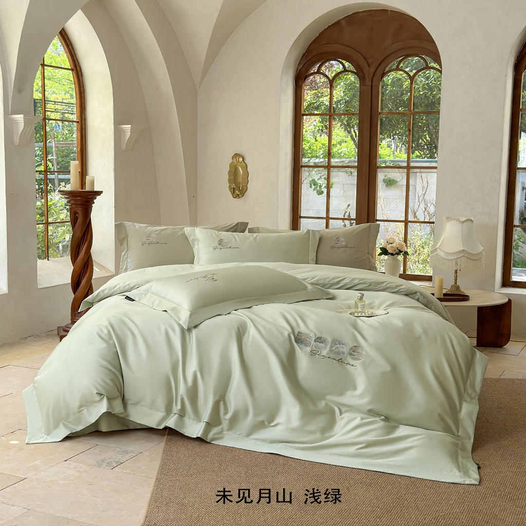 91家纺网 家纺一手货源 找家纺 （总）芯丝路家纺 2026新款100支全棉工艺款四件套-未见月山