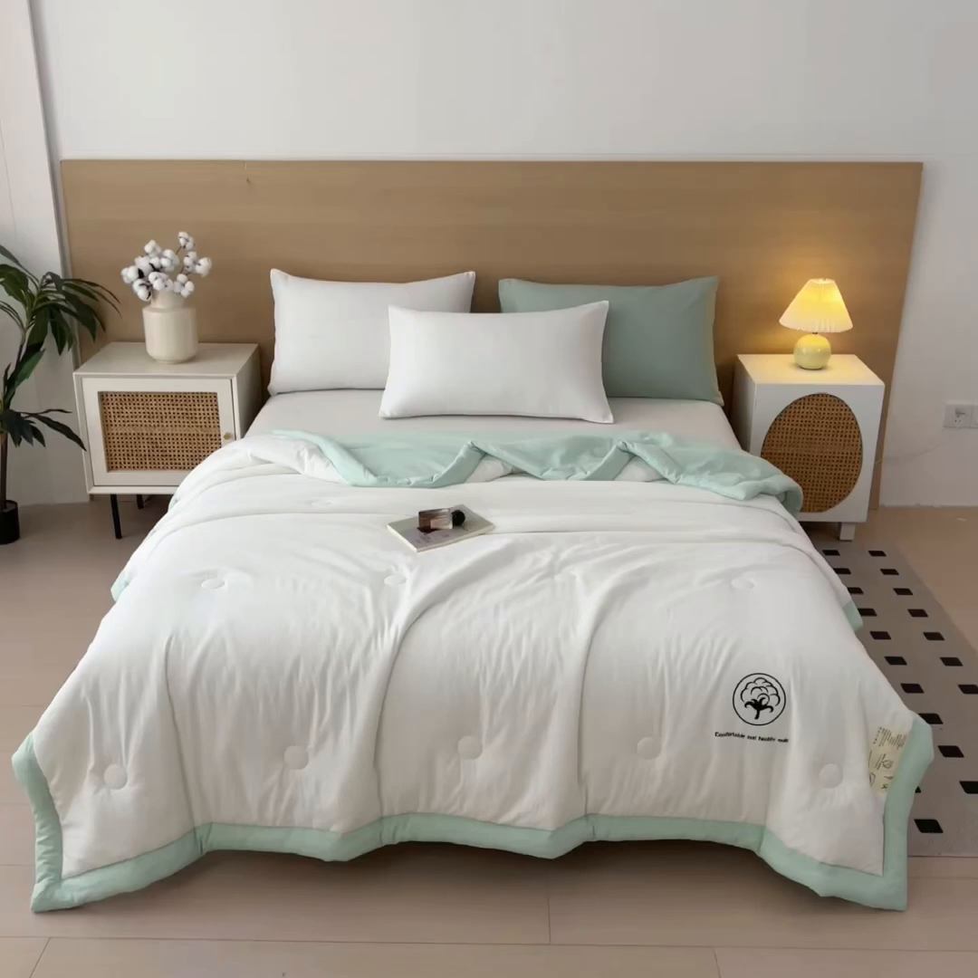 91家纺网 家纺一手货源 找家纺 好尚居 2026新款纯色烫画夏被夏凉被空调被-棉记 棉记-薄荷白