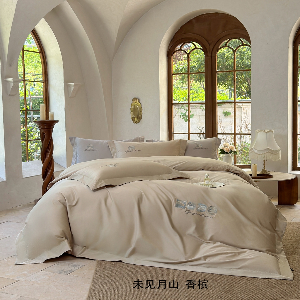 91家纺网 家纺一手货源 找家纺 （总）芯丝路家纺 2026新款100支全棉工艺款四件套-未见月山