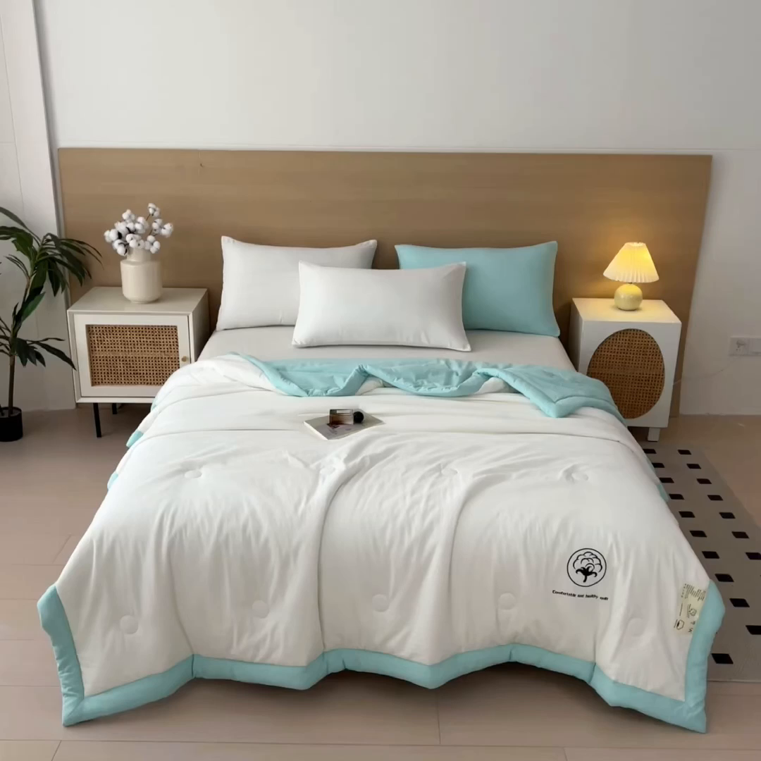 91家纺网 家纺一手货源 找家纺 好尚居 2026新款纯色烫画夏被夏凉被空调被-棉记 棉记-白绿