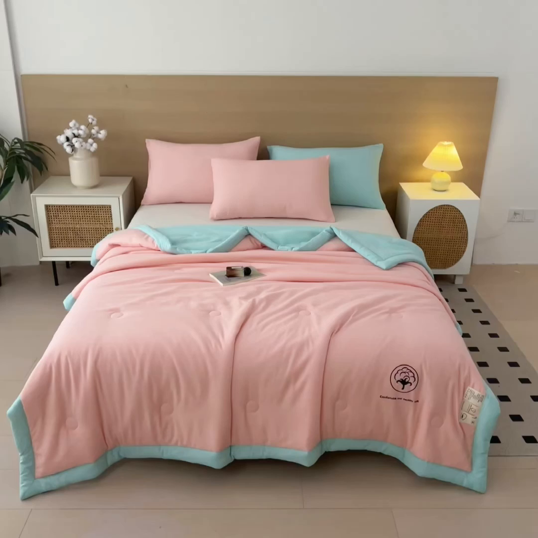 91家纺网 家纺一手货源 找家纺 好尚居 2026新款纯色烫画夏被夏凉被空调被-棉记 棉记-粉绿