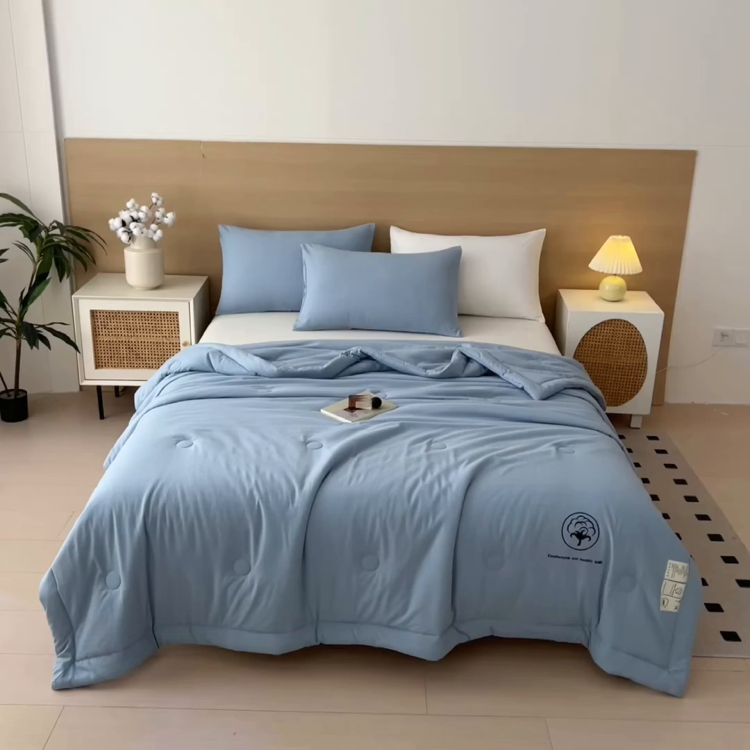 91家纺网 家纺一手货源 找家纺 好尚居 2026新款纯色烫画夏被夏凉被空调被-棉记 棉记-湖蓝