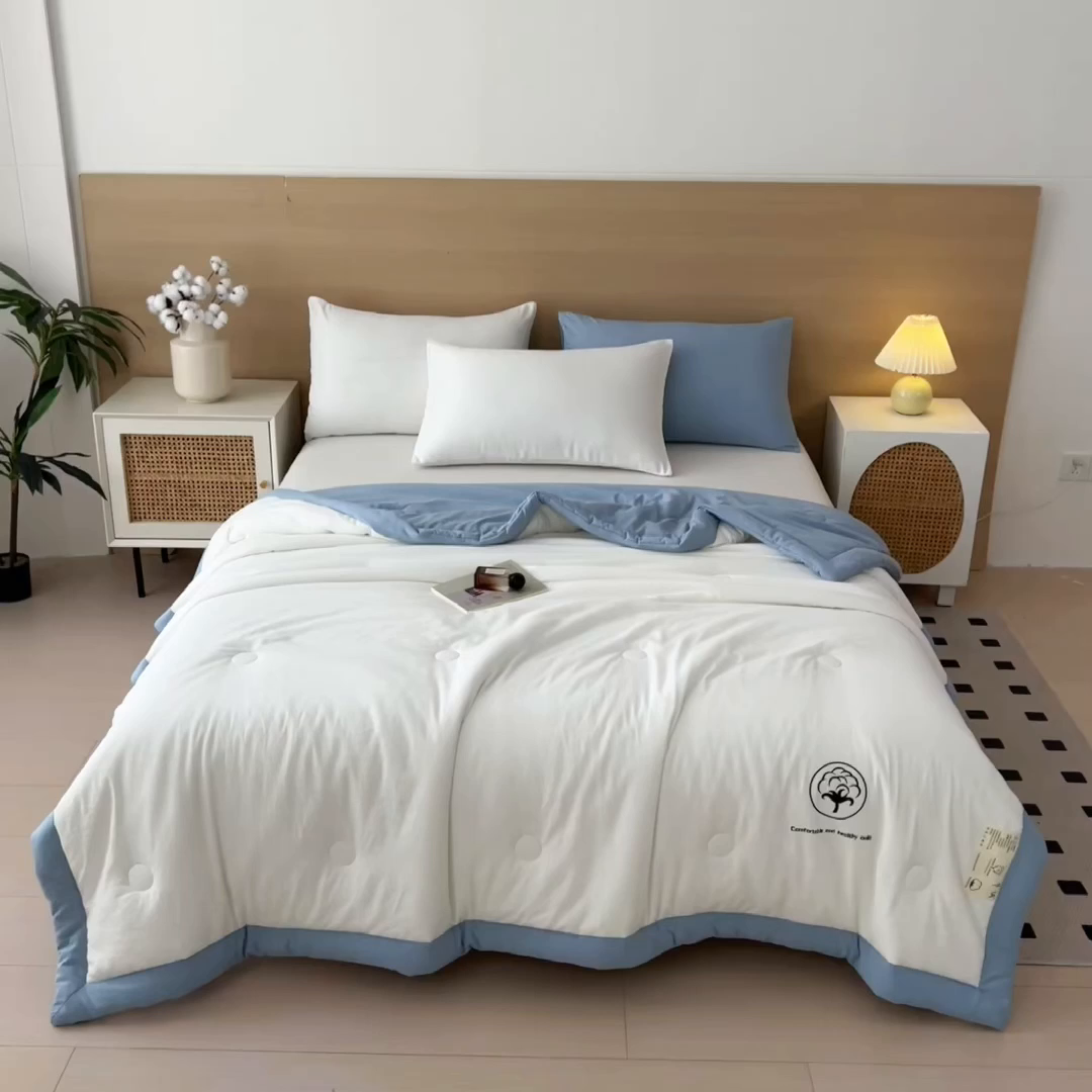91家纺网 家纺一手货源 找家纺 好尚居 2026新款纯色烫画夏被夏凉被空调被-棉记 棉记-白蓝