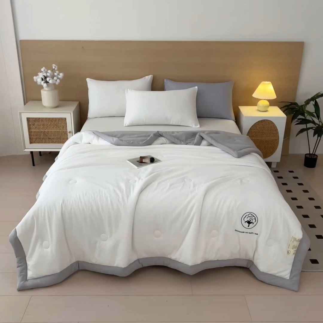 91家纺网 家纺一手货源 找家纺 好尚居 2026新款纯色烫画夏被夏凉被空调被-棉记 棉记-白灰