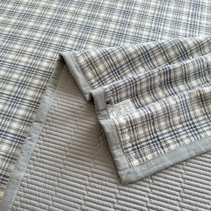 91家纺网 家纺一手货源 找家纺 梦精灵家纺 2026新款全棉纯棉色织水洗棉四件套绗缝夹棉床盖防滑床单四季通用米单人学生宿舍 利奥-蓝