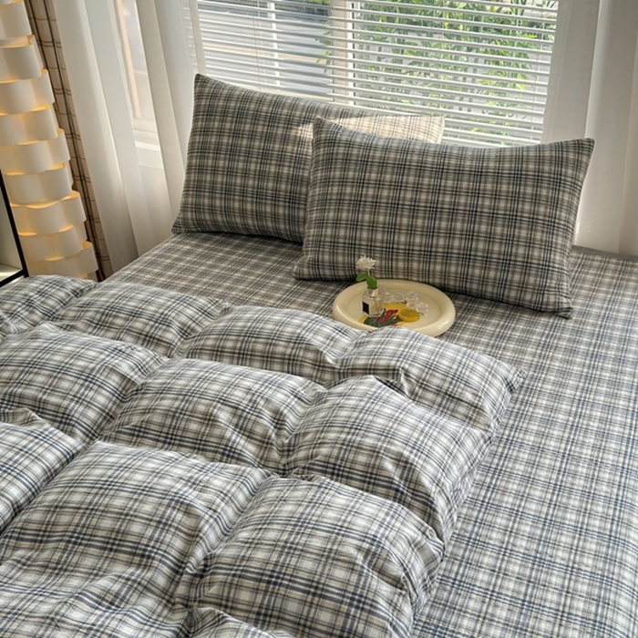 91家纺网 家纺一手货源 找家纺 梦精灵家纺 2026新款全棉纯棉色织水洗棉四件套绗缝夹棉床盖防滑床单四季通用米单人学生宿舍 利奥-蓝