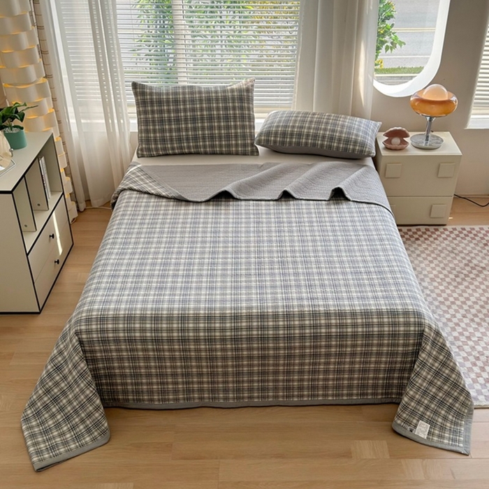 91家纺网 家纺一手货源 找家纺 梦精灵家纺 2026新款全棉纯棉色织水洗棉四件套绗缝夹棉床盖防滑床单四季通用米单人学生宿舍 利奥-蓝