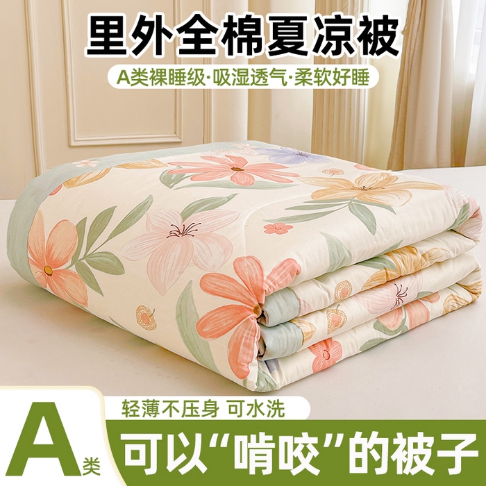 91家纺网 家纺一手货源 找家纺 （总）格子铺-2024年新款无印风不染原棉全棉水洗棉烫画夏被