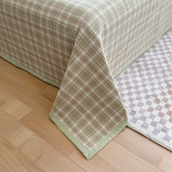 91家纺网 家纺一手货源 找家纺 梦精灵家纺 2026新款全棉纯棉色织水洗棉四件套绗缝夹棉床盖防滑床单四季通用米单人学生宿舍 利奥-绿