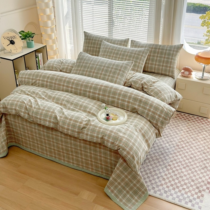 91家纺网 家纺一手货源 找家纺 梦精灵家纺 2026新款全棉纯棉色织水洗棉四件套绗缝夹棉床盖防滑床单四季通用米单人学生宿舍 利奥-绿