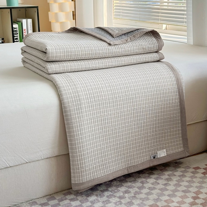 91家纺网 家纺一手货源 找家纺 梦精灵家纺 2026新款全棉纯棉色织水洗棉四件套绗缝夹棉床盖防滑床单四季通用米单人学生宿舍 罗恩-灰