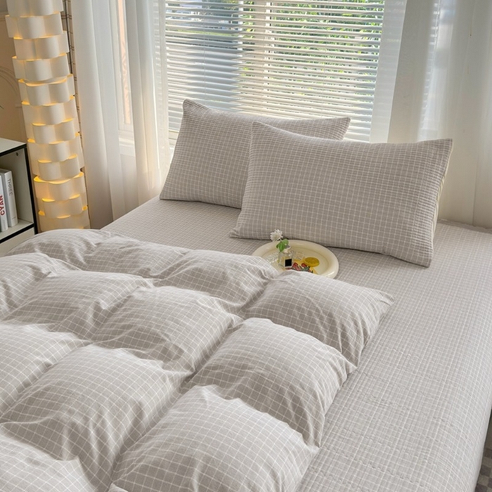 91家纺网 家纺一手货源 找家纺 梦精灵家纺 2026新款全棉纯棉色织水洗棉四件套绗缝夹棉床盖防滑床单四季通用米单人学生宿舍 罗恩-灰