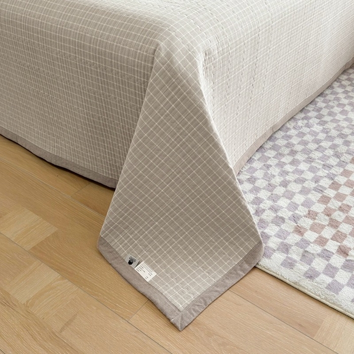 91家纺网 家纺一手货源 找家纺 梦精灵家纺 2026新款全棉纯棉色织水洗棉四件套绗缝夹棉床盖防滑床单四季通用米单人学生宿舍 罗恩-灰