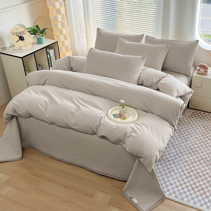 91家纺网 家纺一手货源 找家纺 梦精灵家纺 2026新款全棉纯棉色织水洗棉四件套绗缝夹棉床盖防滑床单四季通用米单人学生宿舍 罗恩-灰