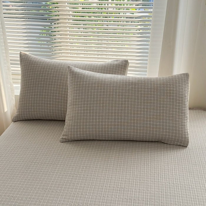 91家纺网 家纺一手货源 找家纺 梦精灵家纺 2026新款全棉纯棉色织水洗棉四件套绗缝夹棉床盖防滑床单四季通用米单人学生宿舍 罗恩-灰