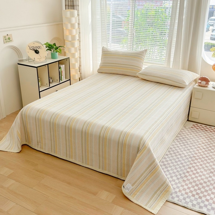 91家纺网 家纺一手货源 找家纺 梦精灵家纺 2026新款全棉纯棉色织水洗棉四件套绗缝夹棉床盖防滑床单四季通用米单人学生宿舍 西蒙-黄