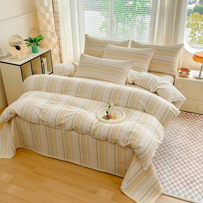 91家纺网 家纺一手货源 找家纺 梦精灵家纺 2026新款全棉纯棉色织水洗棉四件套绗缝夹棉床盖防滑床单四季通用米单人学生宿舍 西蒙-黄