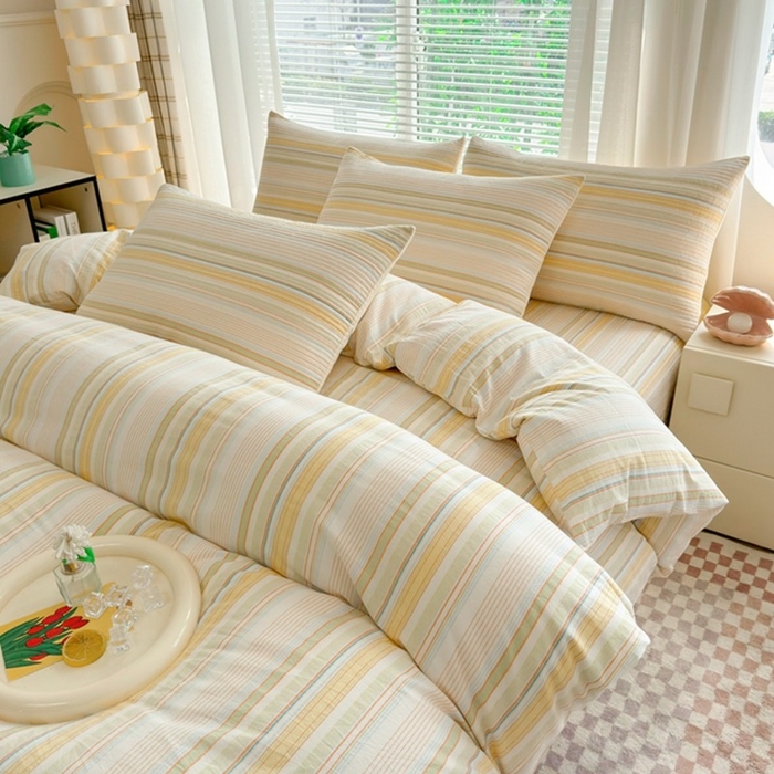 91家纺网 家纺一手货源 找家纺 梦精灵家纺 2026新款全棉纯棉色织水洗棉四件套绗缝夹棉床盖防滑床单四季通用米单人学生宿舍 西蒙-黄