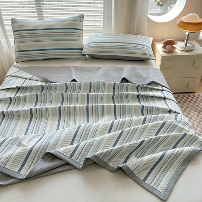 91家纺网 家纺一手货源 找家纺 梦精灵家纺 2026新款全棉纯棉色织水洗棉四件套绗缝夹棉床盖防滑床单四季通用米单人学生宿舍 西蒙-蓝