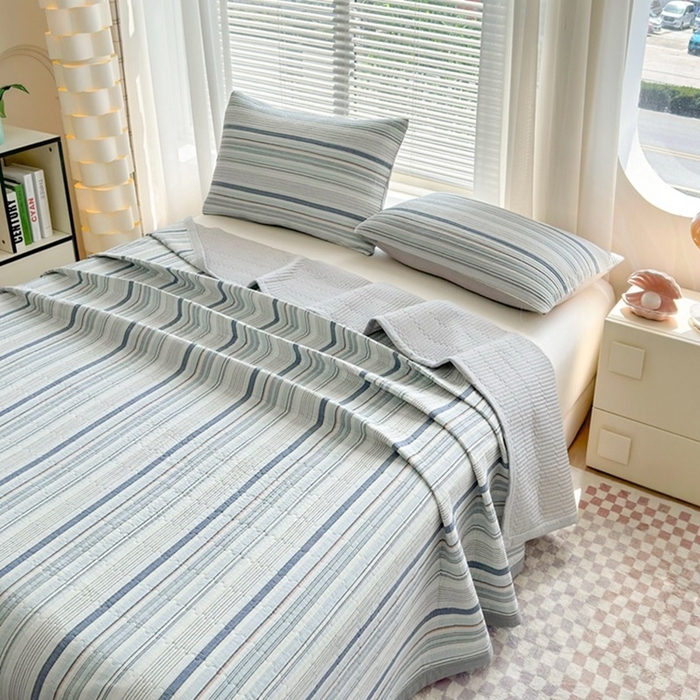 91家纺网 家纺一手货源 找家纺 梦精灵家纺 2026新款全棉纯棉色织水洗棉四件套绗缝夹棉床盖防滑床单四季通用米单人学生宿舍 西蒙-蓝