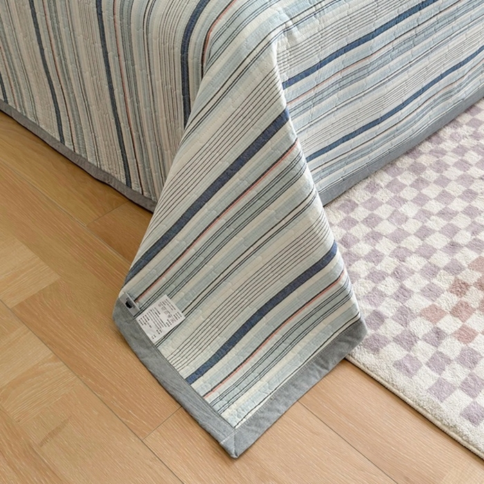 91家纺网 家纺一手货源 找家纺 梦精灵家纺 2026新款全棉纯棉色织水洗棉四件套绗缝夹棉床盖防滑床单四季通用米单人学生宿舍 西蒙-蓝