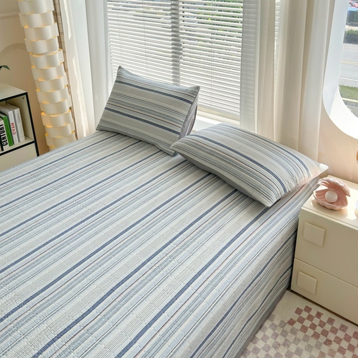 91家纺网 家纺一手货源 找家纺 梦精灵家纺 2026新款全棉纯棉色织水洗棉四件套绗缝夹棉床盖防滑床单四季通用米单人学生宿舍 西蒙-蓝