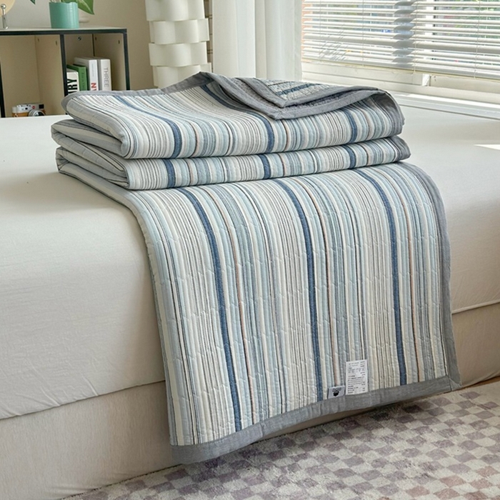 91家纺网 家纺一手货源 找家纺 梦精灵家纺 2026新款全棉纯棉色织水洗棉四件套绗缝夹棉床盖防滑床单四季通用米单人学生宿舍 西蒙-蓝