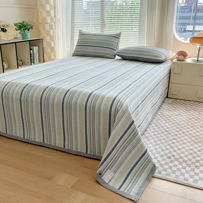 91家纺网 家纺一手货源 找家纺 梦精灵家纺 2026新款全棉纯棉色织水洗棉四件套绗缝夹棉床盖防滑床单四季通用米单人学生宿舍 西蒙-蓝