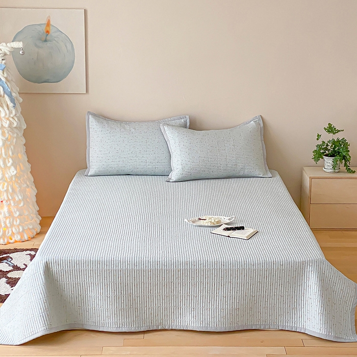 黛舒家居 2026年春夏款纱洗莫代尔夹棉单床单三件套 蓝屿花间