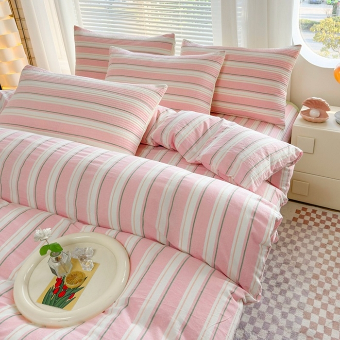 91家纺网 家纺一手货源 找家纺 梦精灵家纺 2026新款全棉纯棉色织水洗棉四件套绗缝夹棉床盖防滑床单四季通用米单人学生宿舍 左岸-粉