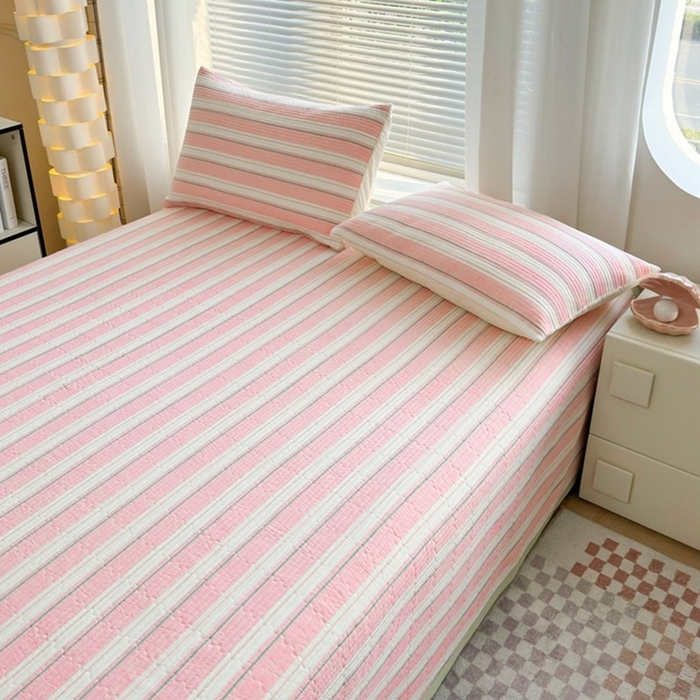 91家纺网 家纺一手货源 找家纺 梦精灵家纺 2026新款全棉纯棉色织水洗棉四件套绗缝夹棉床盖防滑床单四季通用米单人学生宿舍 左岸-粉